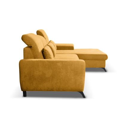 Sofá-cama de canto estofado ALTA em L com espaço de arrumação, orientação direita, amarelo