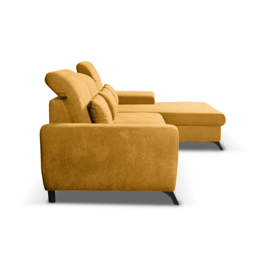 Sofá-cama de canto estofado ALTA em L com espaço de arrumação, orientação direita, amarelo