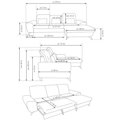 Sofá-cama de canto estofado ALTA em L com espaço de arrumação, orientação direita, amarelo