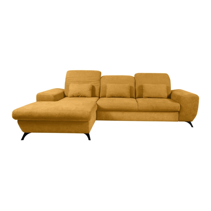 Sofá-cama de canto estofado ALTA em L, com espaço de arrumação, canto esquerdo, amarelo