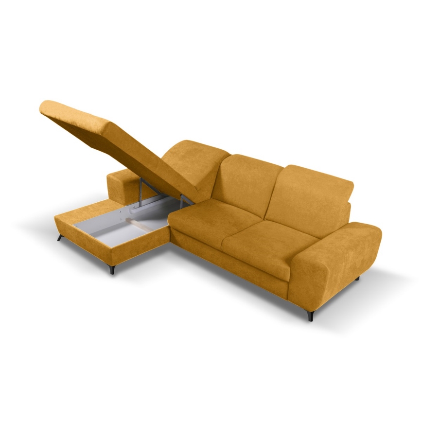 Sofá-cama de canto estofado ALTA em L, com espaço de arrumação, canto esquerdo, amarelo