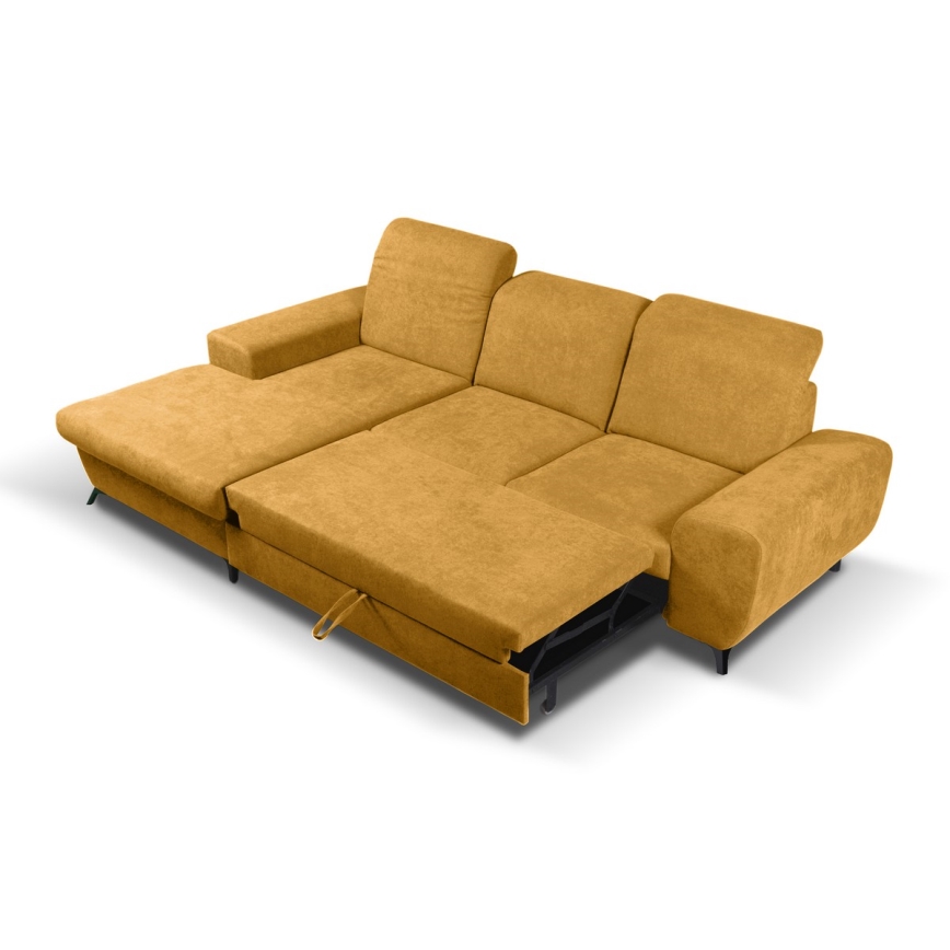 Sofá-cama de canto estofado ALTA em L, com espaço de arrumação, canto esquerdo, amarelo