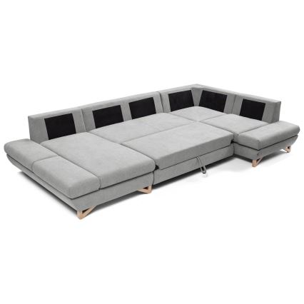 Sofá-cama de canto estofado em U AVESTA cinza com espaço de armazenamento