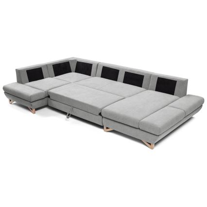 Sofá-cama de canto estofado em U AVESTA cinza com espaço de armazenamento
