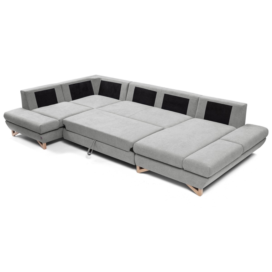 Sofá-cama de canto estofado em U AVESTA cinza com espaço de armazenamento