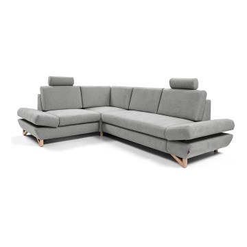 Sofá-cama de canto estofado AVESTA em L, com arrumação integrada, com chaise à esquerda, cinzento