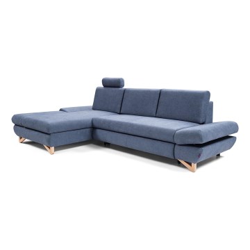 Sofá-cama de canto estofado AVESTA em L com arrumação integrada, orientação esquerda, azul