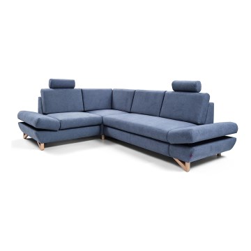 Sofá-cama de canto estofado AVESTA em L, com arrumação, lado esquerdo, azul