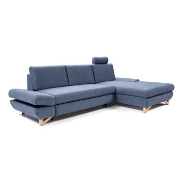 Sofá-cama de canto estofado AVESTA em L com baú, canto direito, azul