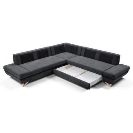 Sofá-cama de canto estofado AVESTA em L, canto direito, antracite, com espaço de arrumação integrado