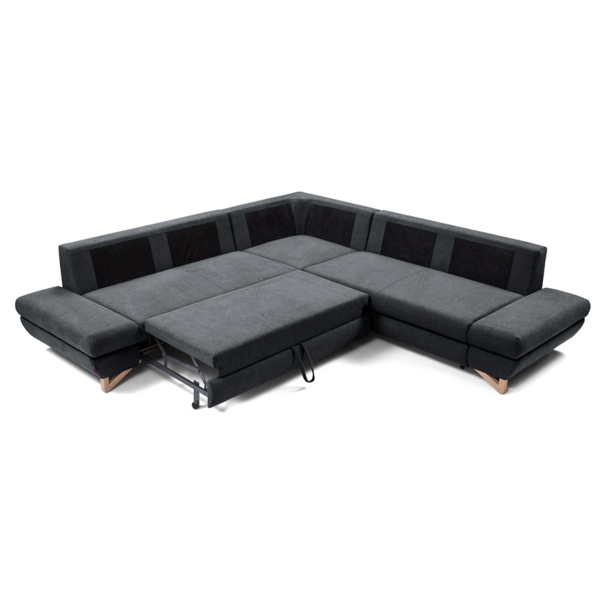 Sofá-cama de canto estofado AVESTA em L, canto direito, antracite, com espaço de arrumação integrado