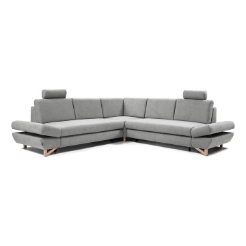 Sofá-cama de canto estofado AVESTA em L, extensível com espaço de arrumação, canto direito, cinzento