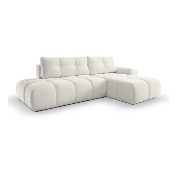 Sofá-cama de canto estofado com arrumação em L ALMADA, chaise à direita, bege