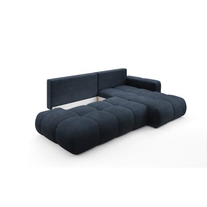 Sofá-cama de canto estofado em L ALMADA, com baú, canto direito, azul