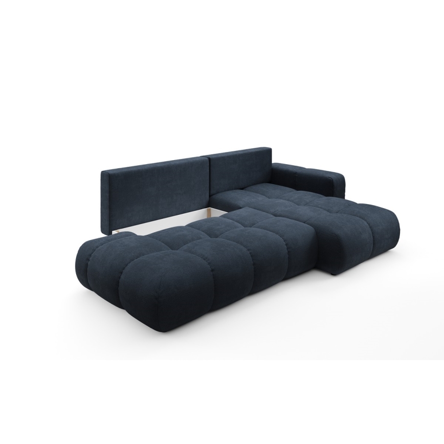 Sofá-cama de canto estofado em L ALMADA, com baú, canto direito, azul