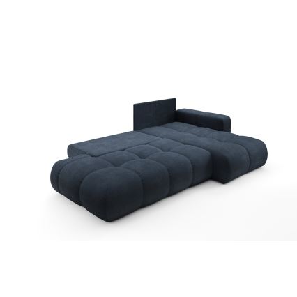 Sofá-cama de canto estofado em L ALMADA, com baú, canto direito, azul