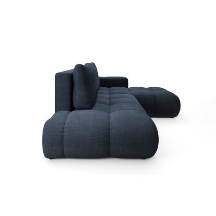 Sofá-cama de canto estofado em L ALMADA, com baú, canto direito, azul