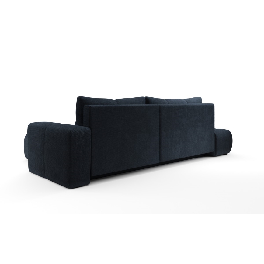 Sofá-cama de canto estofado em L ALMADA, com baú, canto direito, azul