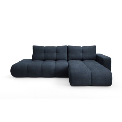 Sofá-cama de canto estofado em L ALMADA, com baú, canto direito, azul