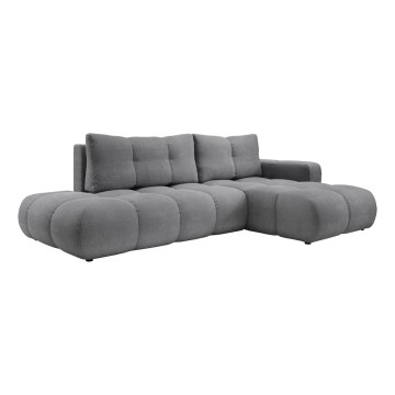 Sofá-cama de canto estofado em L ALMADA, com espaço de arrumação, chaise à direita, cinzento