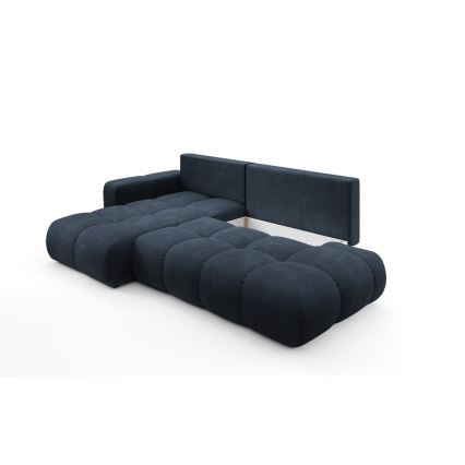 Sofá-cama de canto estofado em L ALMADA, com espaço de arrumação, lado esquerdo, azul