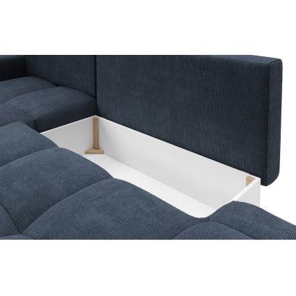 Sofá-cama de canto estofado em L ALMADA, com espaço de arrumação, lado esquerdo, azul