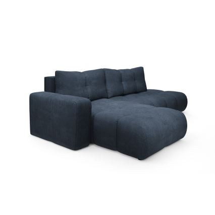 Sofá-cama de canto estofado em L ALMADA, com espaço de arrumação, lado esquerdo, azul