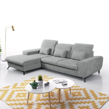 Sofá-cama de canto estofado em L ALTA, com arrumação, versão esquerda, cinzento