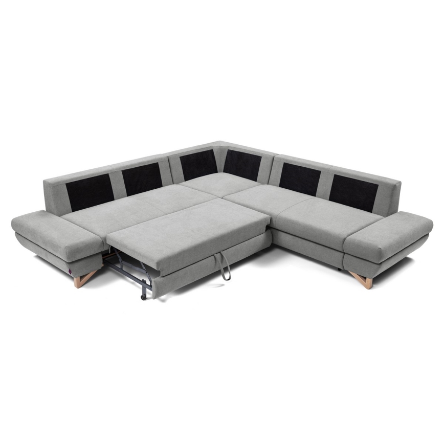Sofá-cama de canto estofado AVESTA em L, canto direito, cinzento, com espaço de arrumação