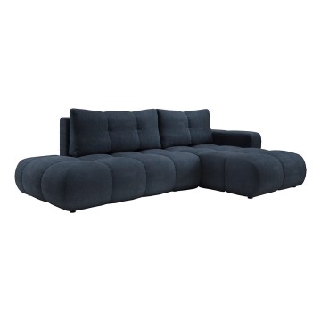 Sofá-cama de canto estofado em L com compartimento de arrumação ALMADA, canto direito, azul