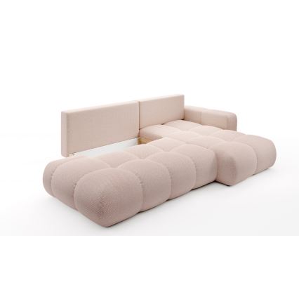 Sofá-cama de canto em L ALMADA, estofado, com espaço de arrumação, versão direita, rosa