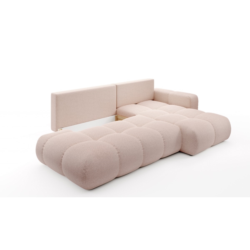 Sofá-cama de canto em L ALMADA, estofado, com espaço de arrumação, versão direita, rosa