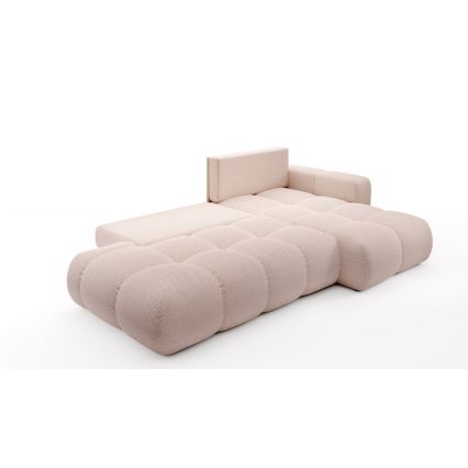 Sofá-cama de canto em L ALMADA, estofado, com espaço de arrumação, versão direita, rosa