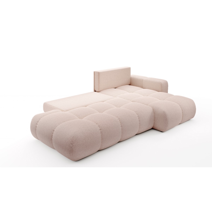 Sofá-cama de canto em L ALMADA, estofado, com espaço de arrumação, versão direita, rosa