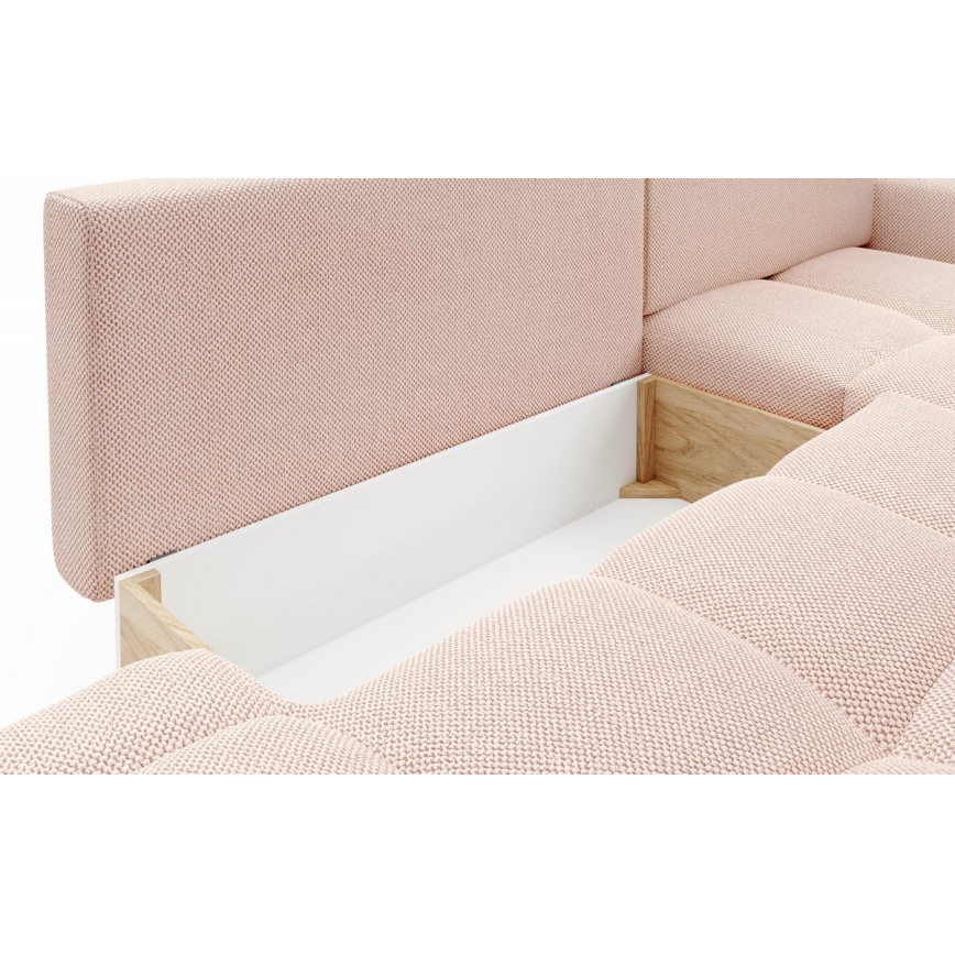 Sofá-cama de canto em L ALMADA, estofado, com espaço de arrumação, versão direita, rosa