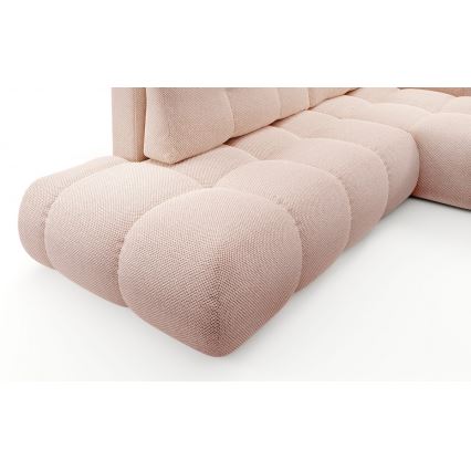 Sofá-cama de canto em L ALMADA, estofado, com espaço de arrumação, versão direita, rosa