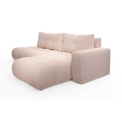 Sofá-cama de canto em L ALMADA, estofado, com espaço de arrumação, versão direita, rosa