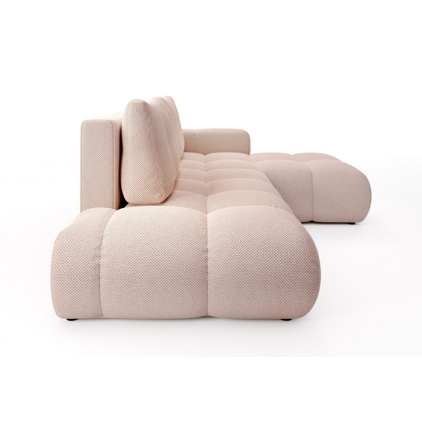 Sofá-cama de canto em L ALMADA, estofado, com espaço de arrumação, versão direita, rosa