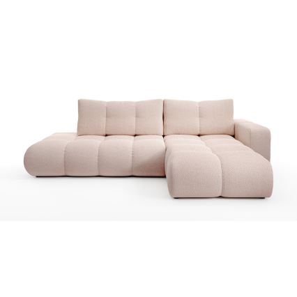 Sofá-cama de canto em L ALMADA, estofado, com espaço de arrumação, versão direita, rosa