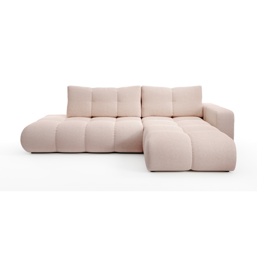 Sofá-cama de canto em L ALMADA, estofado, com espaço de arrumação, versão direita, rosa