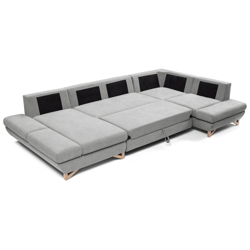 Sofá-cama de canto estofado em U com arrumação AVESTA cinzento