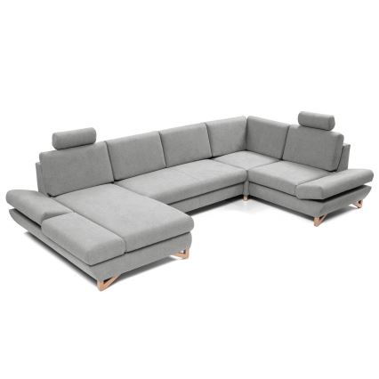Sofá-cama de canto estofado em U com arrumação AVESTA cinzento