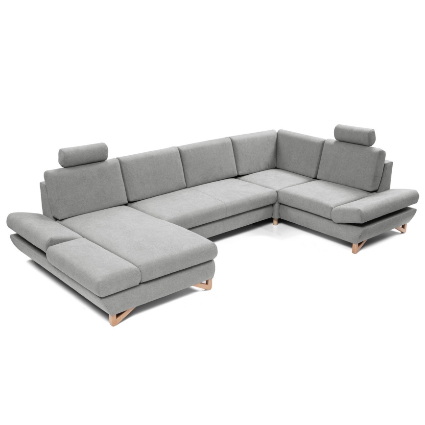 Sofá-cama de canto estofado em U com arrumação AVESTA cinzento