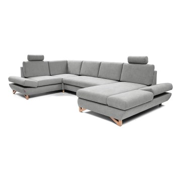 Sofá-cama de canto estofado em U com espaço de arrumação AVESTA cinzento