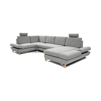 Sofá-cama de canto estofado em U com espaço de arrumação AVESTA cinzento