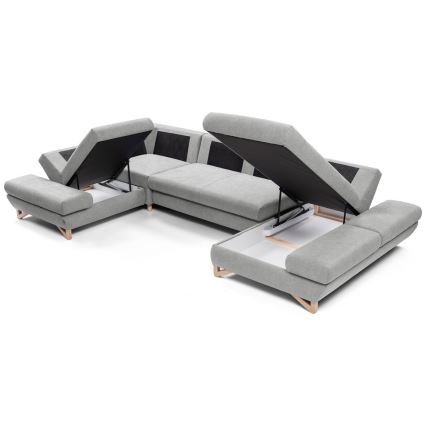 Sofá-cama de canto estofado em U com espaço de arrumação AVESTA cinzento