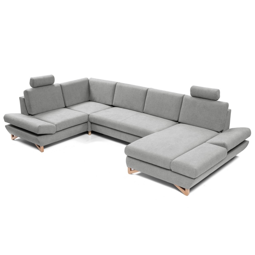 Sofá-cama de canto estofado em U com espaço de arrumação AVESTA cinzento