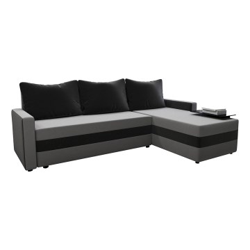 Sofá-cama de canto estofado reversível em L BRISTOL cinzento/preto