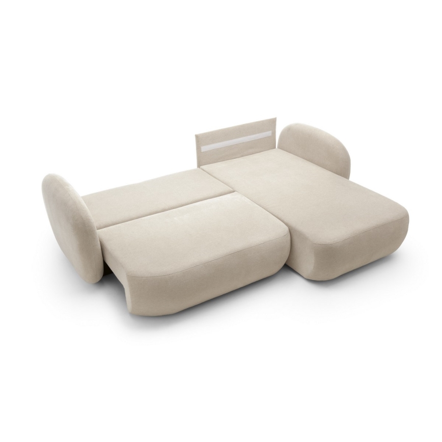 Sofá-cama de canto com espaço de arrumação OLBIA, lado direito, bege