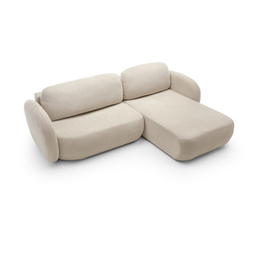 Sofá-cama de canto com espaço de arrumação OLBIA, lado direito, bege